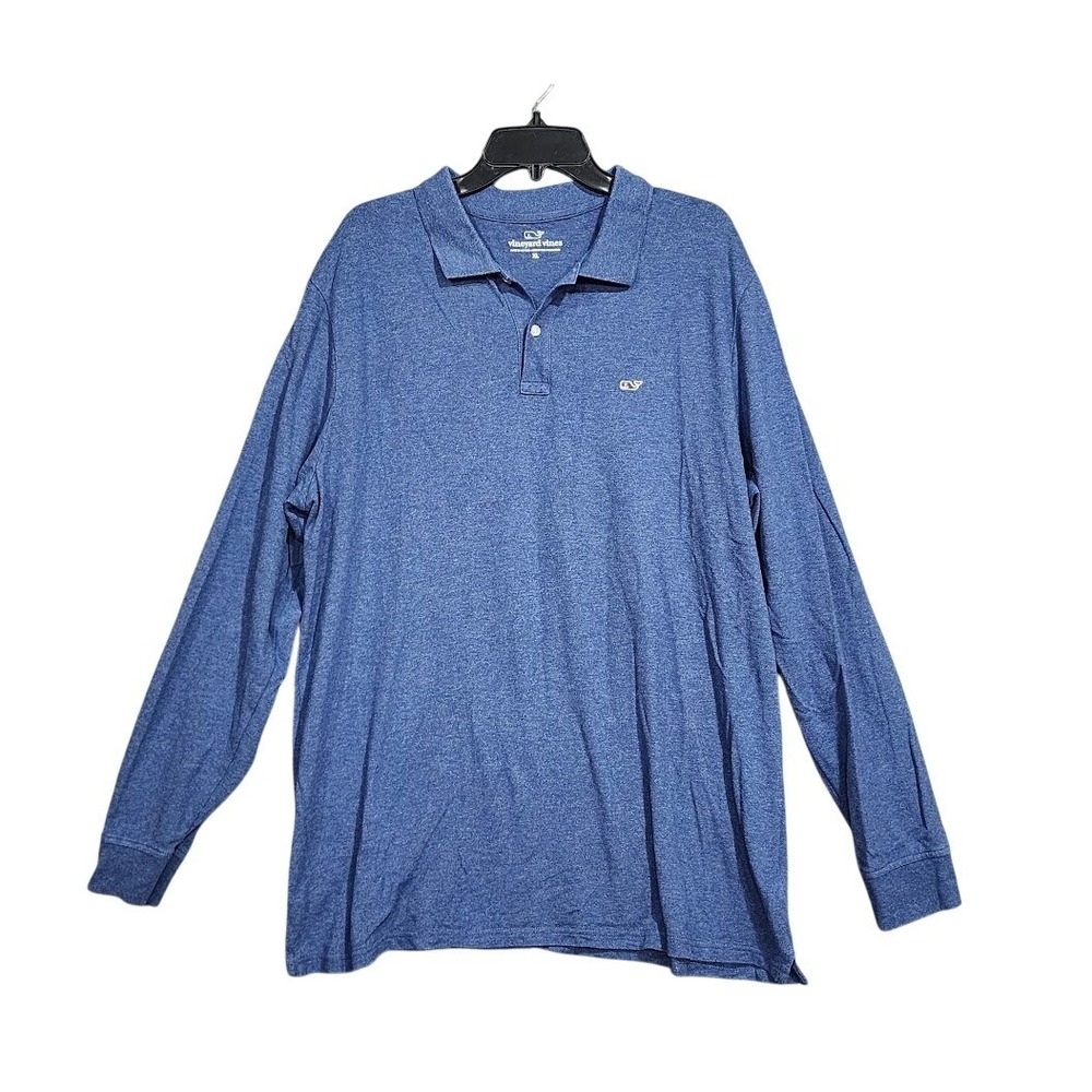 Vineyard Vines Mens XL Long Sleeve Polo Shirt Blue Heathered Cotton Blend